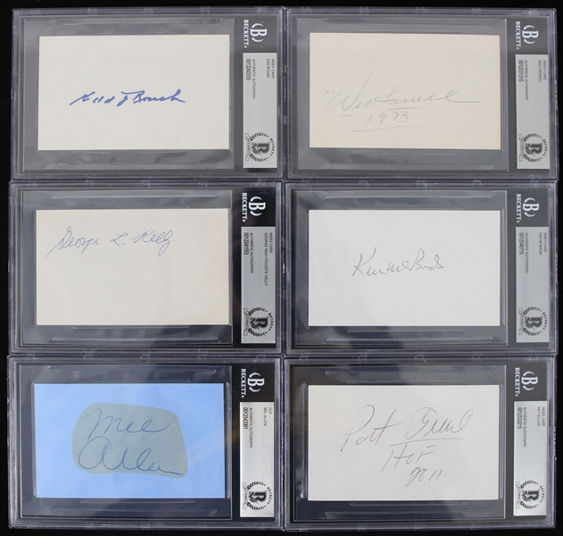 1970s-2010s Beckett Slabbed Signed Index Cards - Lot of 6 w/ George Kelly, Wes Ferrell, Edd Roush & More