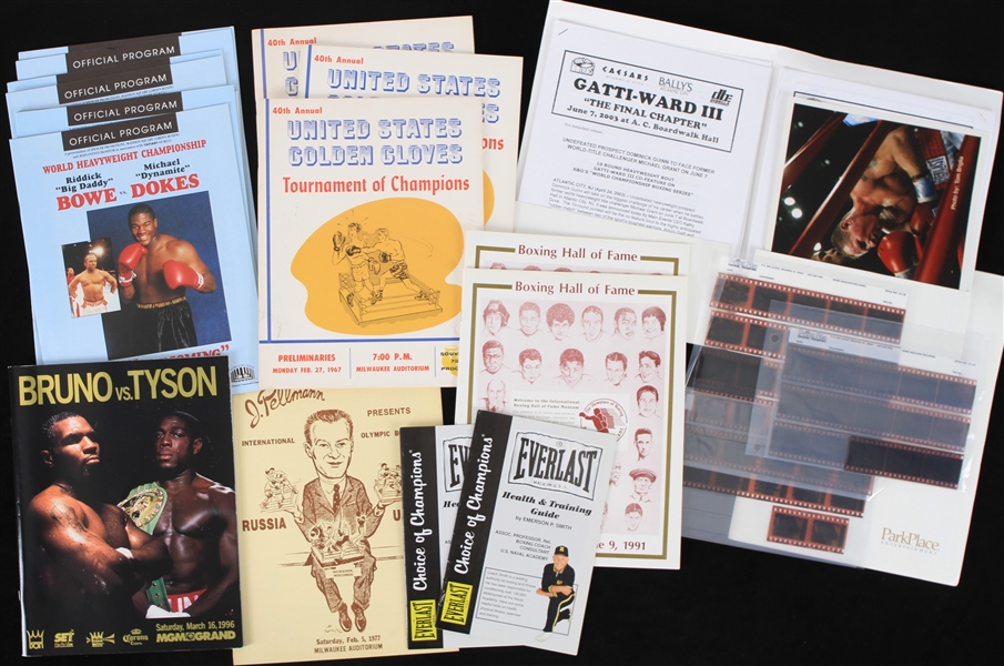 1960s-90s Boxing Publication Collection - Lot of 20 w/ Mike Tyson vs Frank Bruno Program, Arturo Gatti vs Micky Ward Press Folders & More 