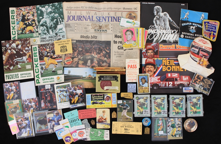 1950s-2000s Sports Memorabilia Collection - Lot of 100+ w/ Trading Cards, Publications, Stubs & More