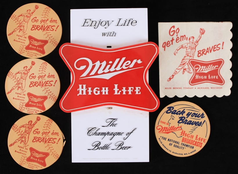 1950s Milwaukee Braves Miller High Life Promotional Lot (Lot of 6)