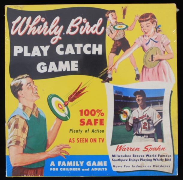 1960s Warren Spahn Milwaukee Braves Whirly Bird 10x10 Sealed Play Catch Game 