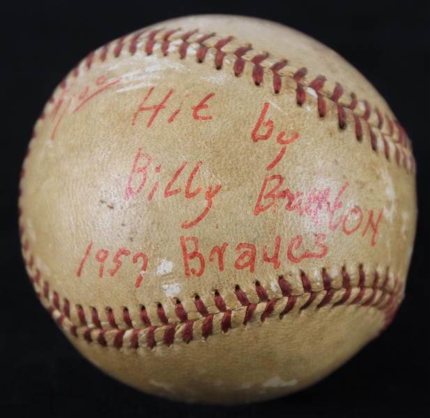 1957 Billy Bruton Milwaukee Braves "Hit By" Game Used ONL Baseball 