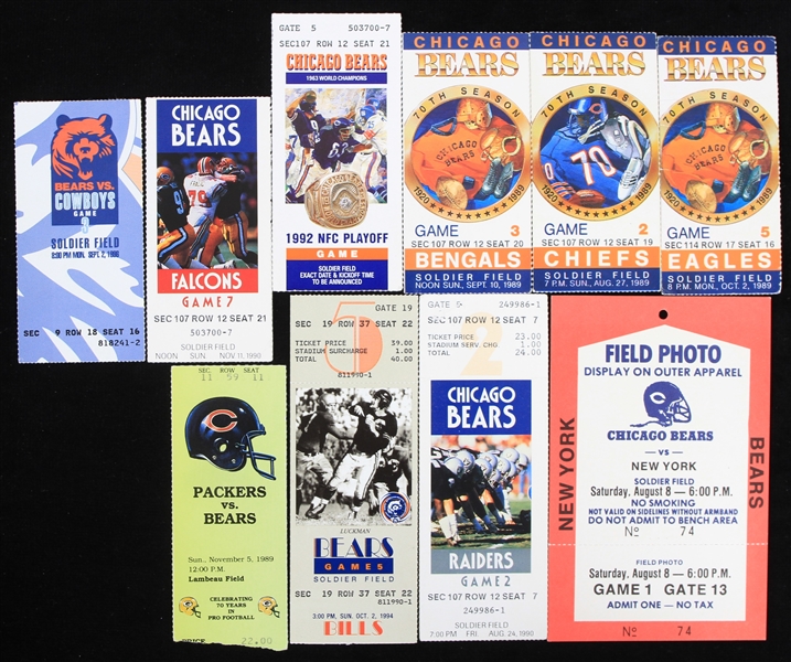 1980s-1990s NFL Chicago Bears Ticket Stubs (Lot of 10)