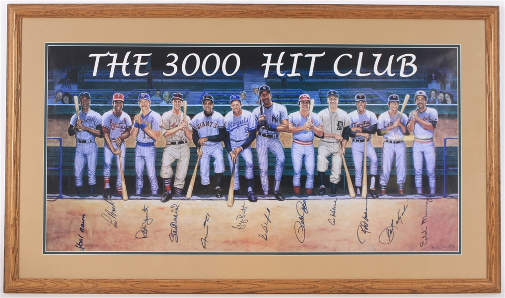 The 3,000th Hit Club Multi-Signed 25x43 Framed Print w/ Signatures by Willie Mays, Hank Aaron, Robin Yount & more *JSA Full Letter*