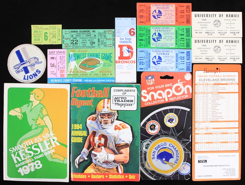 1960s-1990s Football Schedule, Kessler Fan Guide, Football Digest, and Ticket Stubs (Lot of 14)