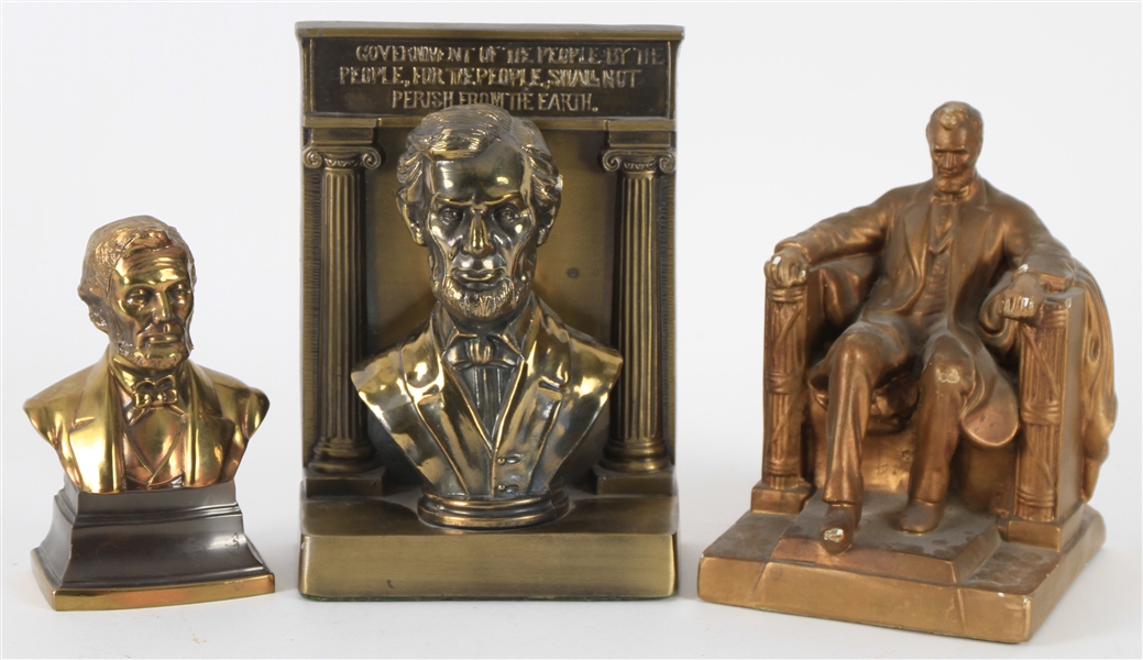 1950s-60s Abraham Lincoln 16th President of the United States Statues & Bookends - Lot of 3