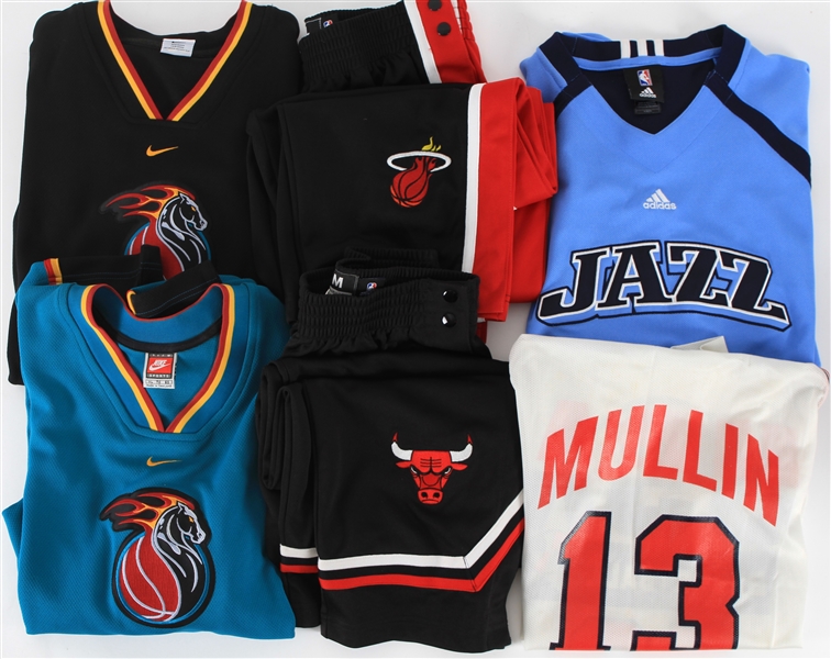 1990s-2000s NBA Apparel Collection - Lot of 8 w/ Jerseys, Shooting Shirts & Warm Ups Pants