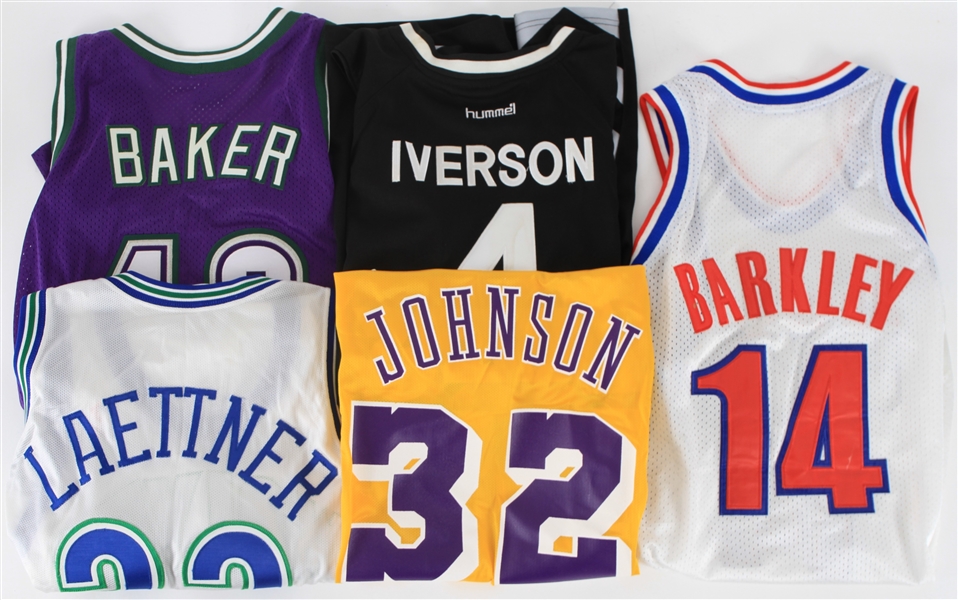 1990s-2000s Retail Basketball Jerseys - Lot of 5 w/ Magic Johnson, Charles Barkley, Allen Iverson & More