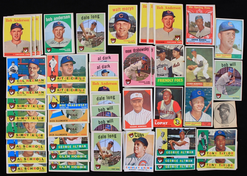 1950s-1960s Chicago Cubs Topps Baseball Trading Cards Including Ernie Banks, Charley Grimm, and more (Lot of 200+)