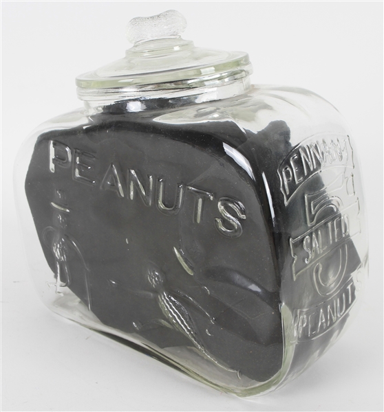 1950s-60s Five Cent Pennant Salted Peanuts Glass Jar
