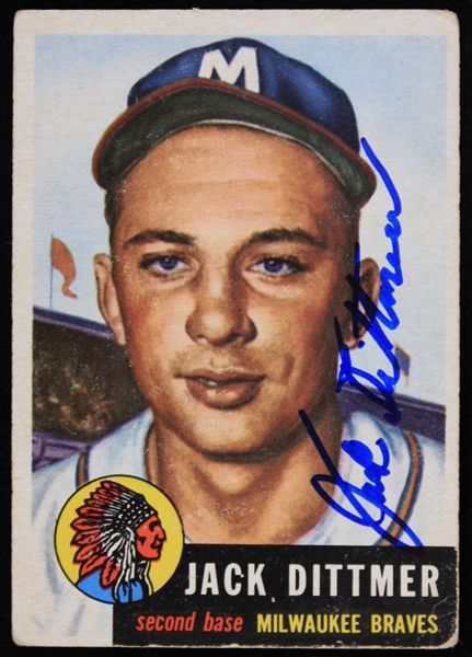 1953 Jack Dittmer Milwaukee Braves Signed Topps #212 Trading Card (JSA)