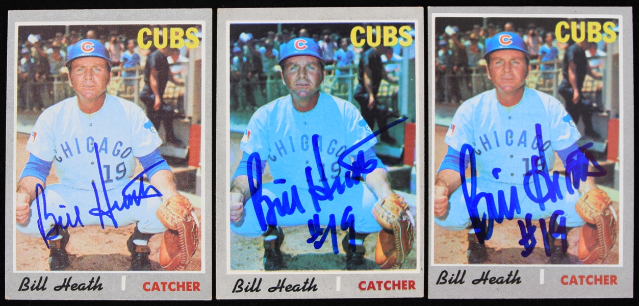 1970 Bill Heath Chicago Cubs Topps #541 Signed Trading Cards (Lot of 3)(JSA)