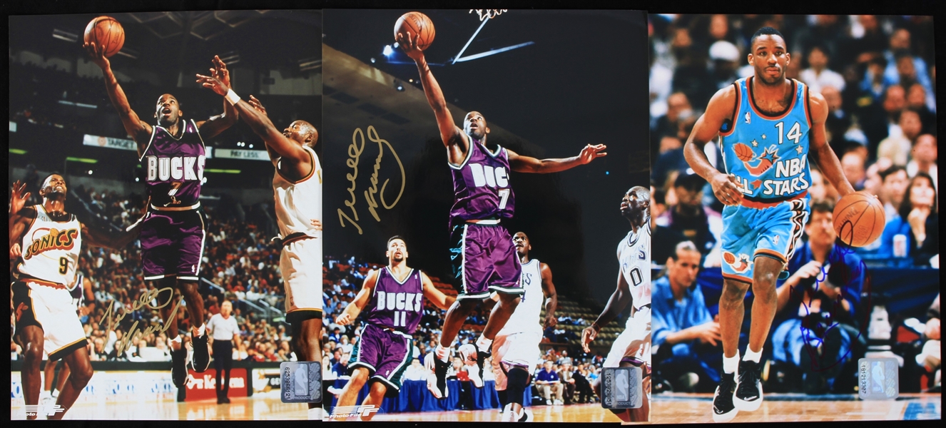 1997-1998 Terrell Brandon Milwaukee Bucks Signed 8x10 Photos (Lot of 3)(JSA)
