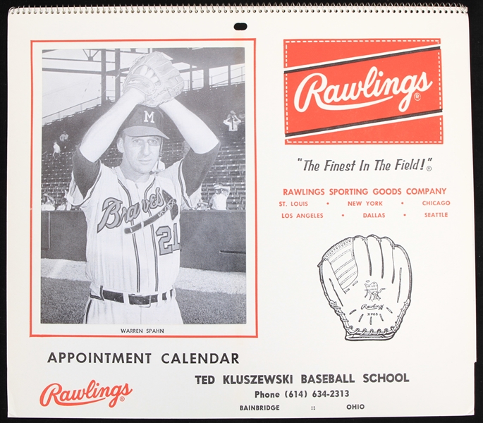 1964 Warren Spahn Milwaukee Braves Rawlings 9x10 Calendar 