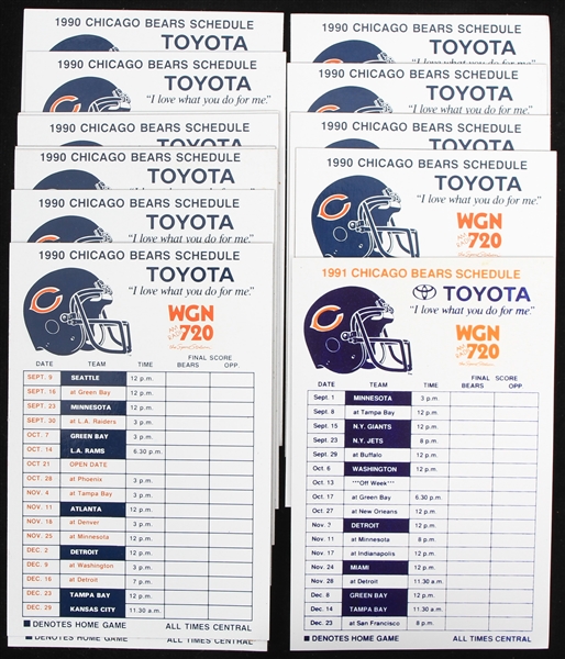 1990-91 Chicago Bears Toyota 4x6 Magnet Schedules (Lot of 14)
