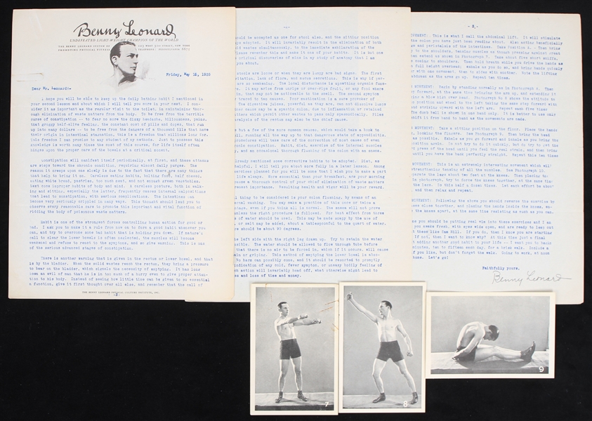 1925 Benny Leonard Undefeated Lightweight Champion Letter w/ 3 1/4" x 5" Photos (Lot of 5)