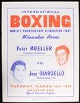 1955 Joey Giardello Peter Mueller Milwaukee Arena International Boxing Worlds Championship Elimination Fight Program 