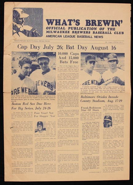 1970 Milwaukee Brewers Whats Brewing Vol. 1 No. 1 American League Baseball News 