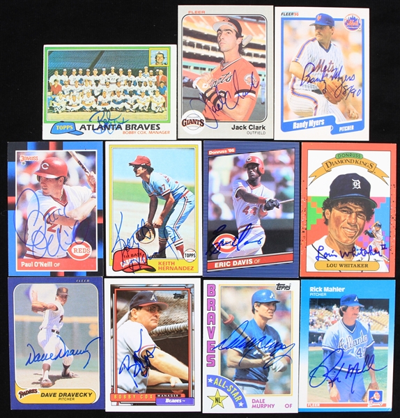 1980s-90s Signed Baseball Trading Cards - Lot of 11 w/ Eric Davis, Keith Hernandez, Dale Murphy, Bobby Cox & More (JSA)