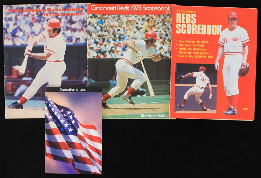 1975-78 Cincinnati Reds Scorebooks w/ September 11th Remembrance (Lot of 4)