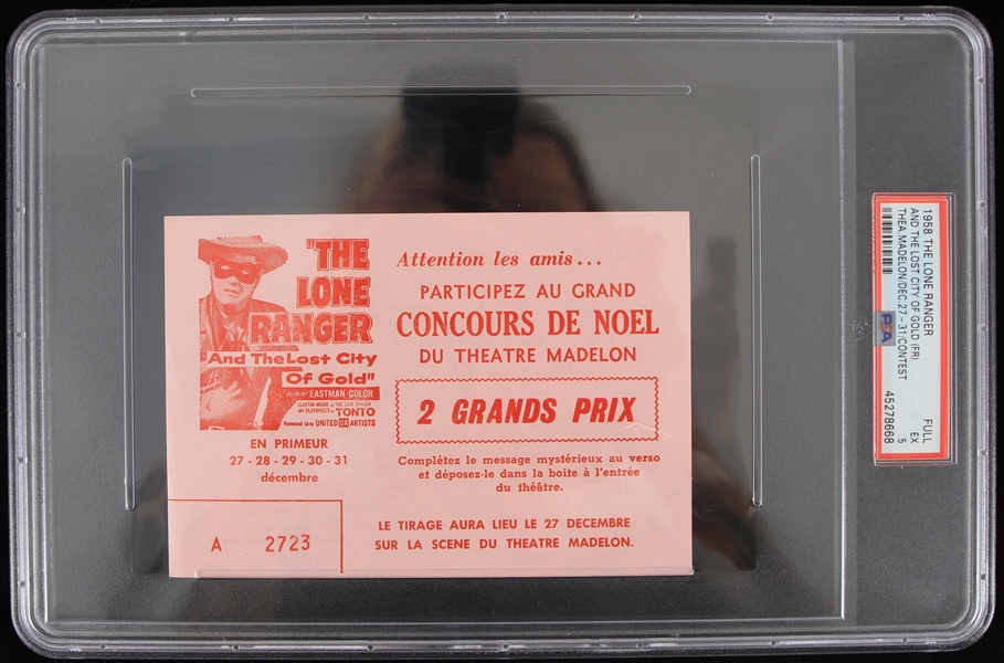 1958 The Lone Ranger and the Lost City of Gold French Contest 4" x 5 1/4" Full Ticket (PSA EX 5) 
