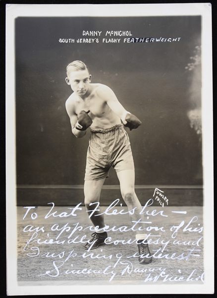 1935 Danny McNichol South Jerseys Flashy Featherweight 5" x 7" Photo Signed & Inscribed to Nat Fleischer (MEARS LOA)
