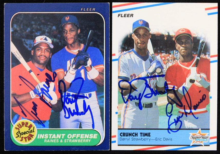 1980s Darryl Strawberry Tim Raines Eric Davis Signed Baseball Trading Cards - Lot of 2 (JSA)