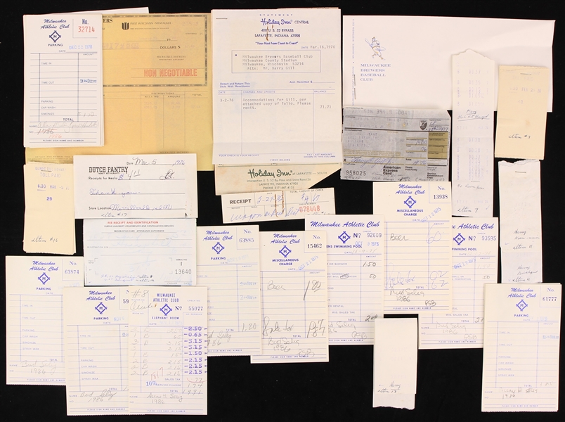 1970s Milwaukee Brewers Documentation Collection - Lot of 25+ w/ Bud Selig Milwaukee Athletic Club Receipts & More