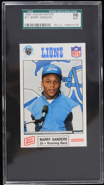 1989 Barry Sanders Detroit Lions #11 Oscar Mayer Trading Card (SGC 96 MINT)