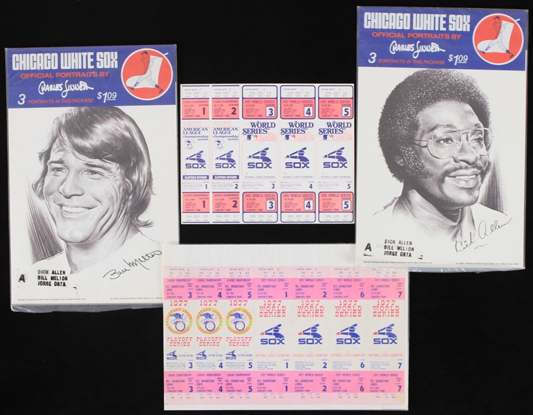 1977-1982  Chicago White Sox Official 8.5x13 Portraits w/ World Series Uncut Tickets (Lot of 4)