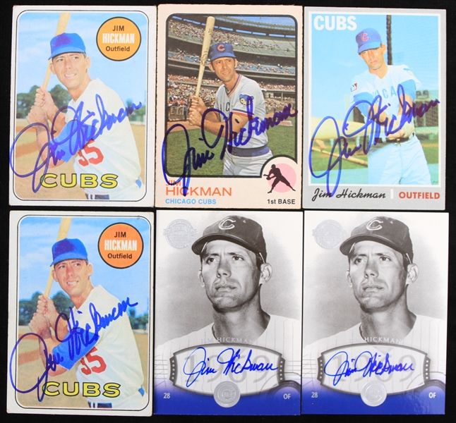 1960s-2000s Jim Hickman Chicago Cubs Signed Baseball Trading Cards - Lot of 6 (JSA)