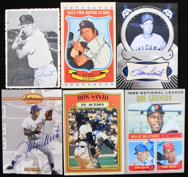 1960s-2000s Ron Santo Chicago Cubs Baseball Trading Cards - Lot of 6 w/ 4 Signed & 2 Facsimile (JSA)