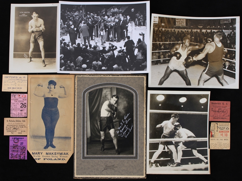 1910s-1950s Rocky Marciano, Jack "Kid" Berg, Ezzard Charles, and more Press Photos w/ Ticket Stubs (Lot of 12)