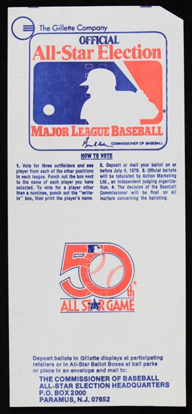 1979 MLB Official All Star Game Election Ballot 