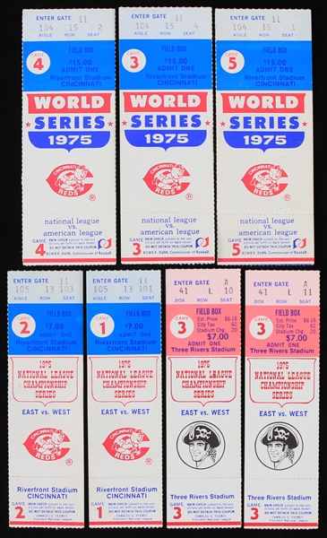 1975 Cincinnati Reds World Series & National League Championship Series Ticket Stubs (Lot of 7)