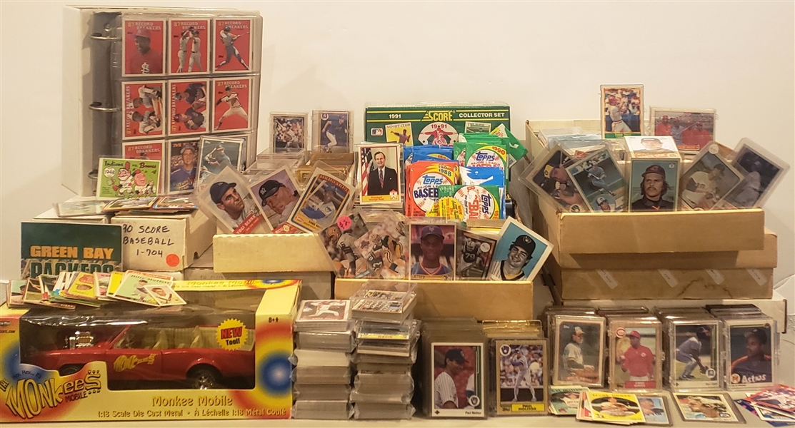 1960s-1990s Baseball Topps and Score Trading Cards w/ Baseball Bats & Toys 