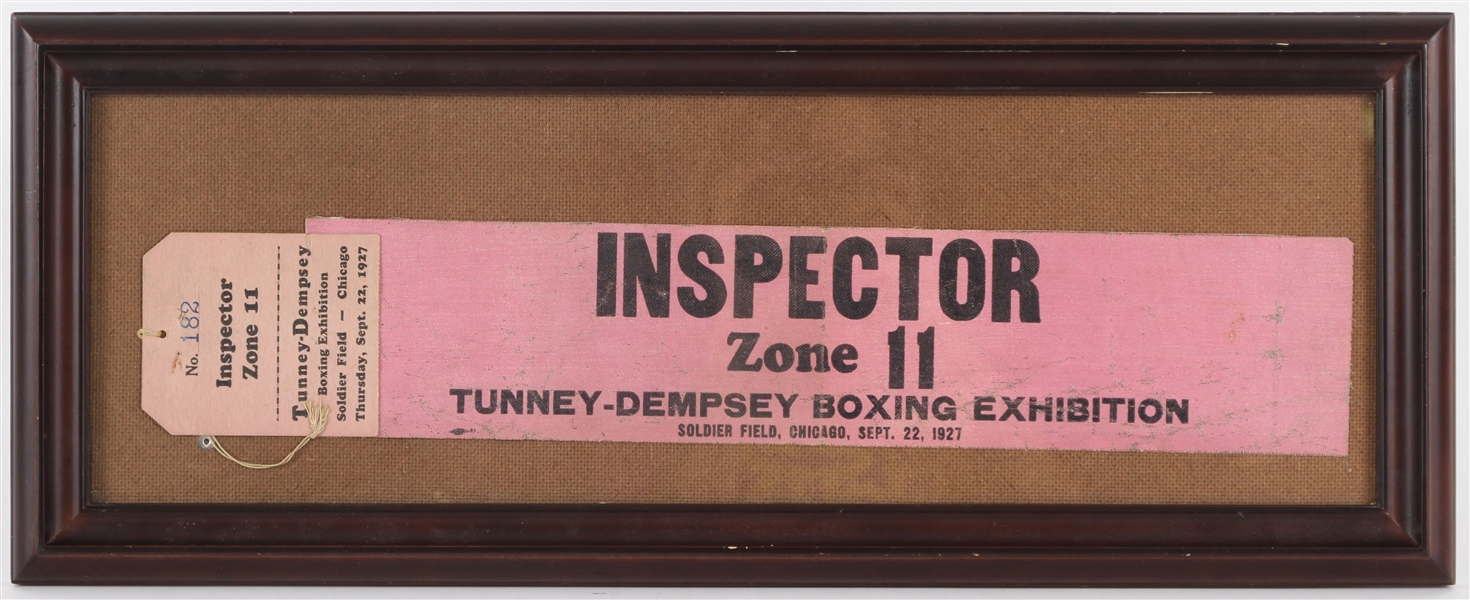 1927 Gene Tunney Jack Dempsey Soldier Field World Heavyweight Championship Bout 9" x 23" Framed Inspector Ribbon