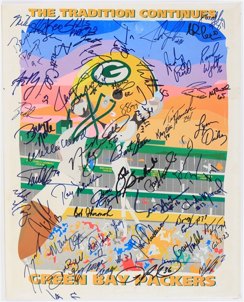 1990s Green Bay Packers Multi Signed 16" x 20" The Tradition Continues Poster w/ 40+ Signatures Including Bart Starr, Ray Nitschke, Brett Favre, Aaron Rodgers & More (JSA)