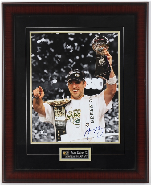 2011 Aaron Rodgers Green Bay Packers Signed 26" x 33" Framed Super Bowl XLV MVP Photo (JSA)