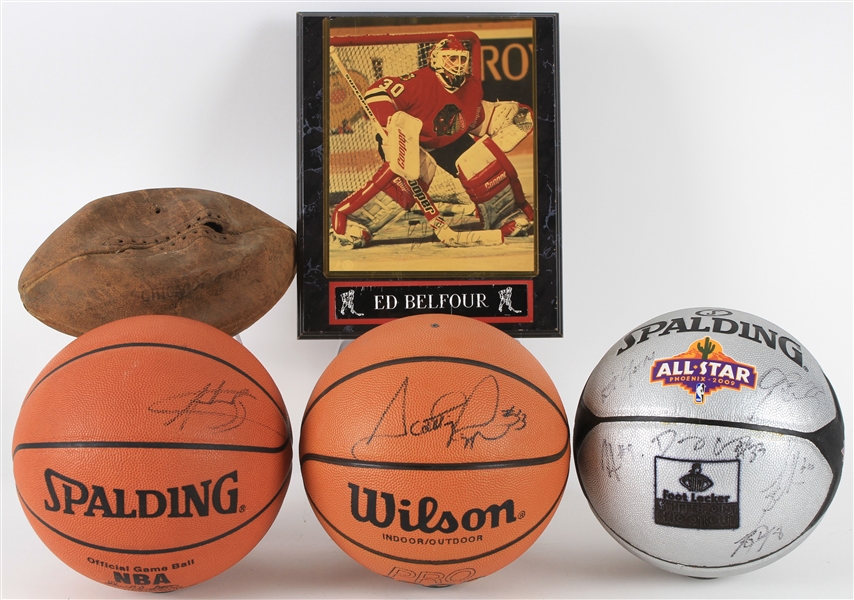 1960s-2000s Sports Memorabilia Collection - Lot of 5 w/ Scottie Pippen Signed Basketball, 2009 All Star Game Multi Signed Basketball & More (JSA)
