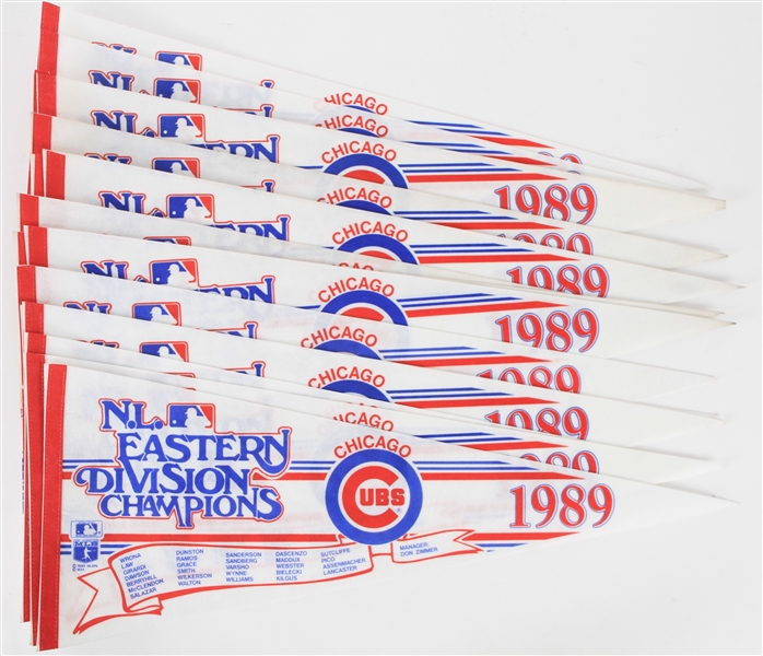 1989 Chicago Cubs Eastern Division Champions Full Size Pennants (Lot of 16)