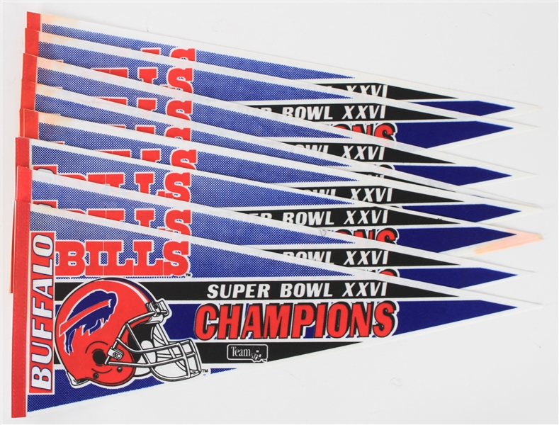 1992 Buffalo Bills Super Bowl XXVI Champions Full Size Pennants (Lot of 10)