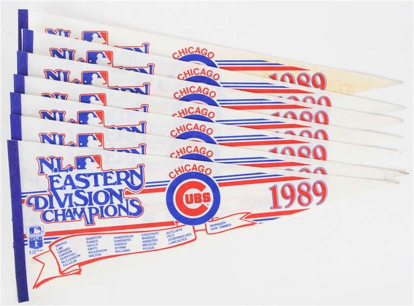 1989 Chicago Cubs N.L. Eastern Division Champions Full Size Pennants (Lot of 7)