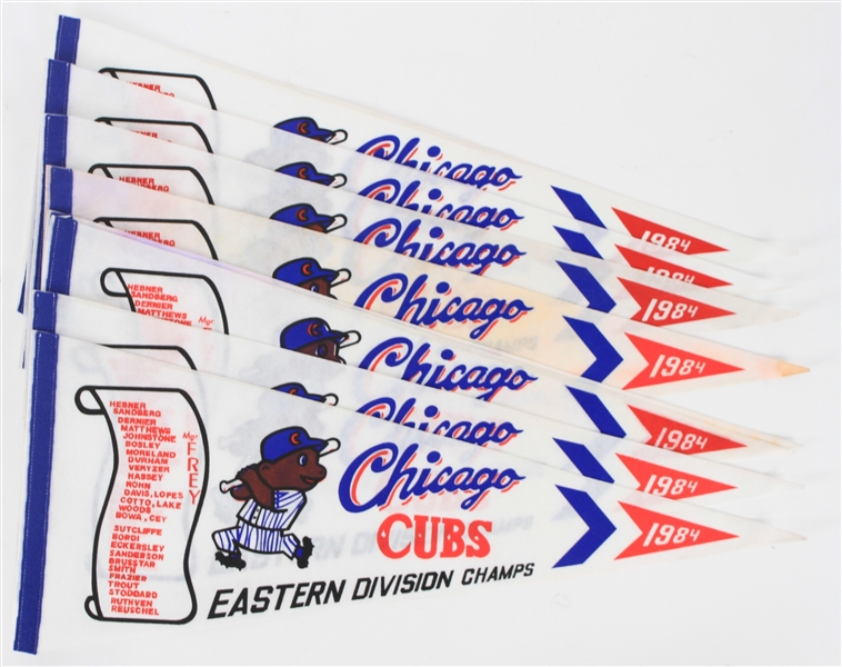 1984 Chicago Cubs Eastern Division Champs Full Size Pennants (Lot of 8)