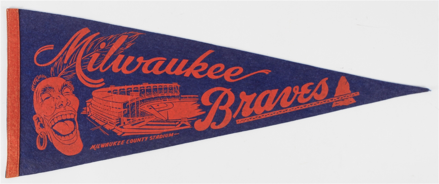 1950s Milwaukee Braves Milwaukee County Stadium Full Size Pennant 