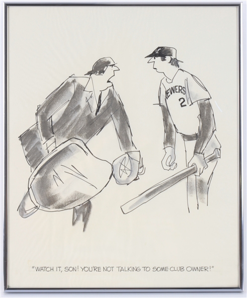 1970s Milwaukee Brewers Umpire 14" x 17" Framed Cartoon