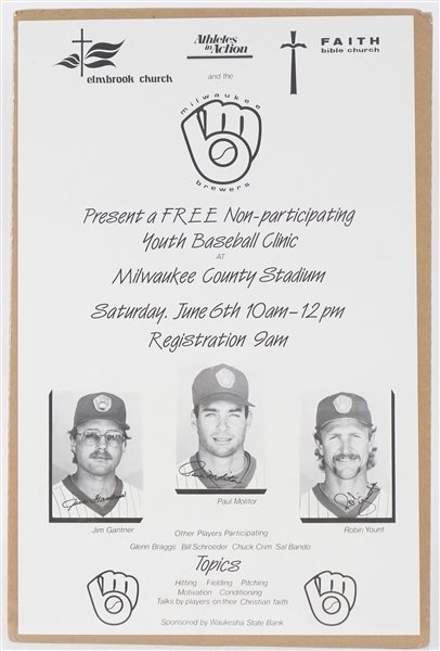 1980s Milwaukee Brewers Milwaukee County Stadium 11" x 17" Youth Baseball Clinic Poster