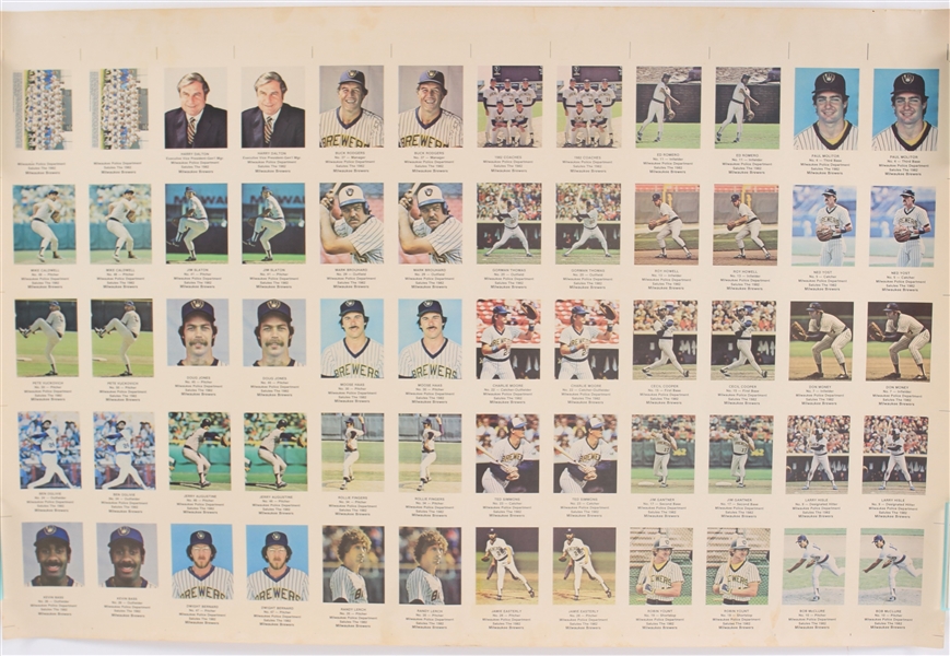 1982 Milwaukee Brewers Police Department Baseball Trading Cards Uncut Sheet