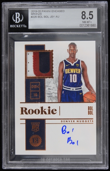 2019-20 Bol Bol Denver Nuggets Signed Panini Encased Bronze Rookie Basketball Trading Card (Beckett Slabbed 8.5 NM-MT+ Card 10 Autograph)