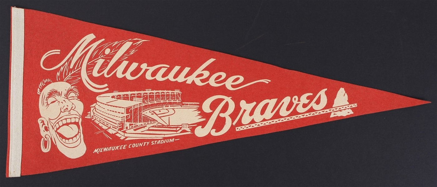 1950s Near Mint Milwaukee Braves County Stadium Full Size 29" Pennant